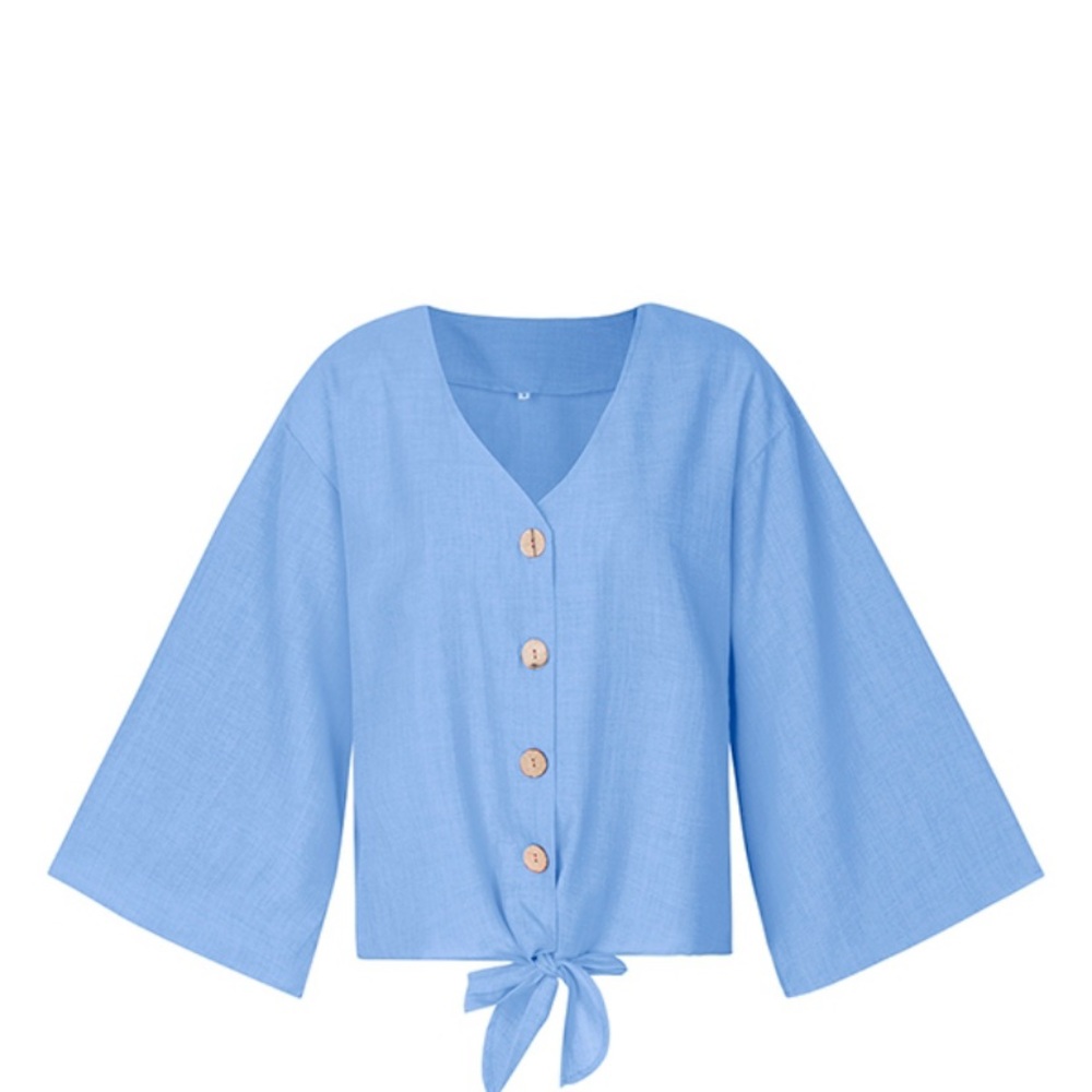 Beautiful V-Neck Button Up Blouse! - Picture 3 of 4